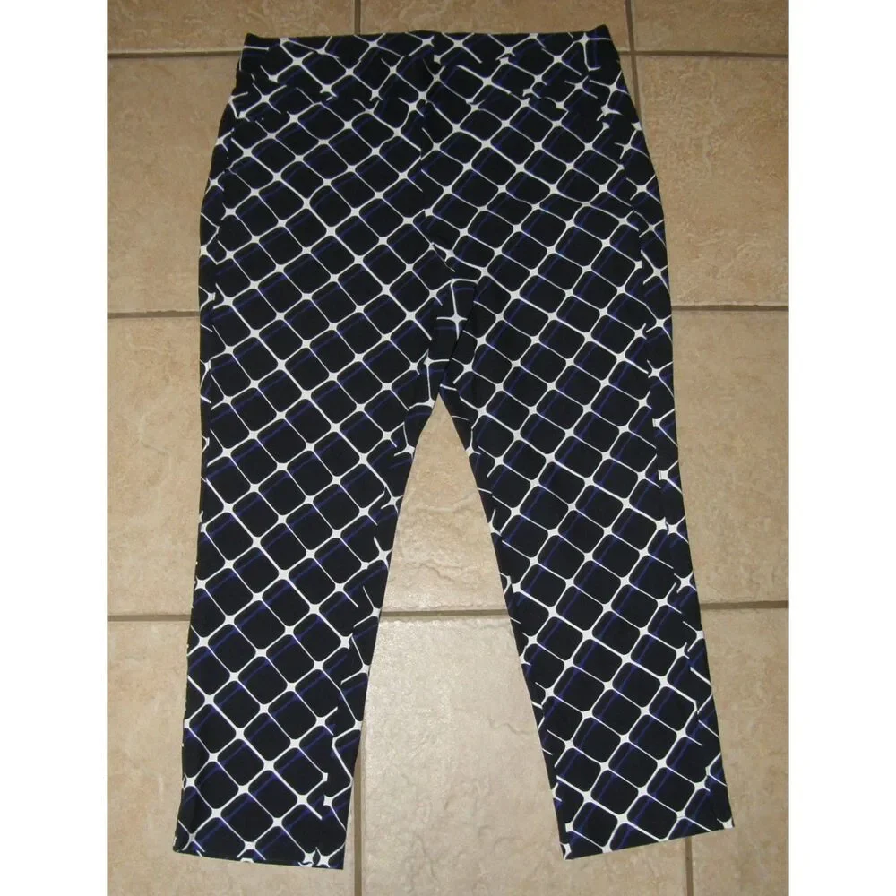 CHICO'S TRAVELERS Geometric Print Sz 14 Petite Pull On Stretchy Ankle Pants NEW